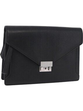BURBERRY Clutch Bag Leather Black Silver